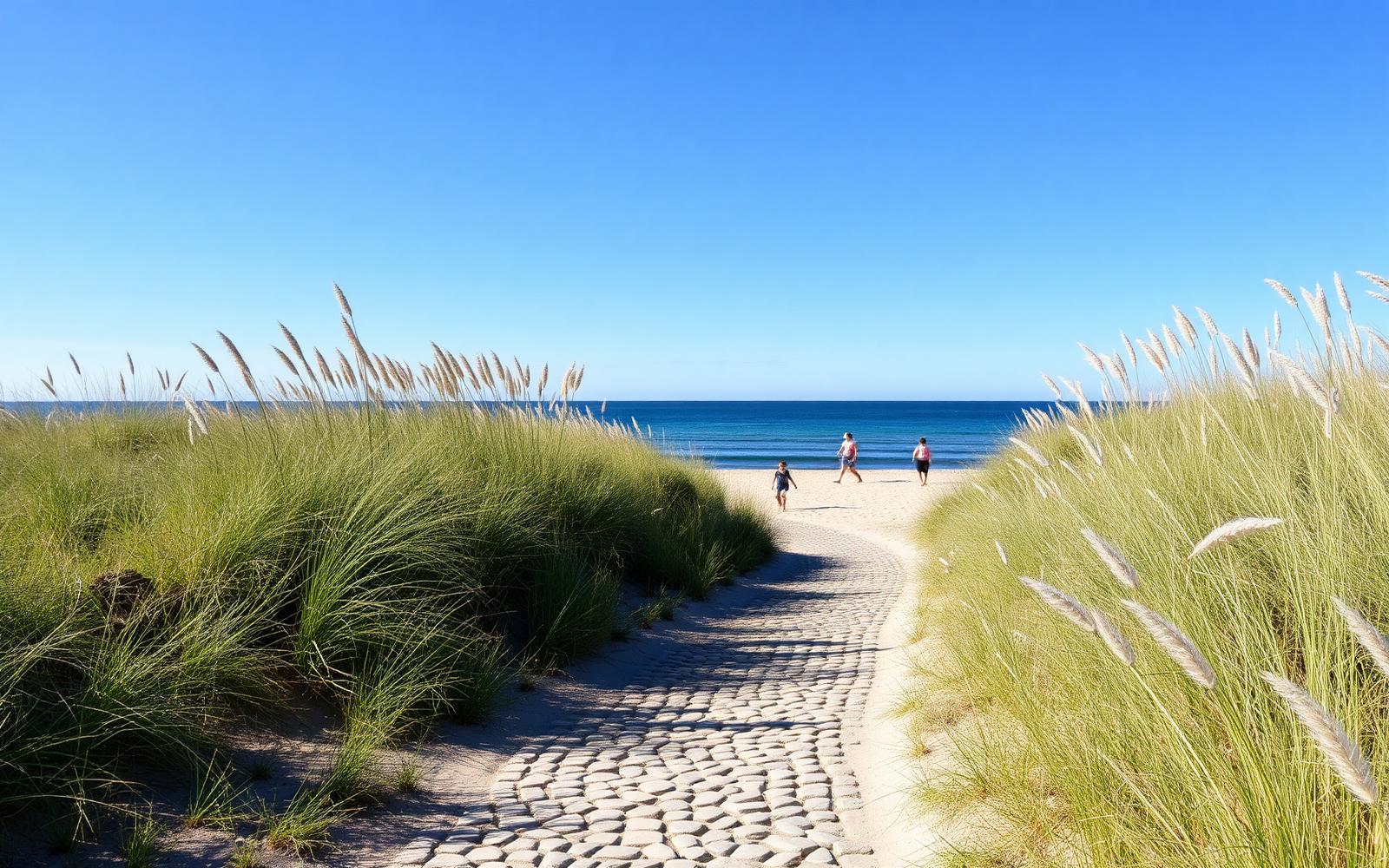 Solig sommardag vid havet med lugna vågor