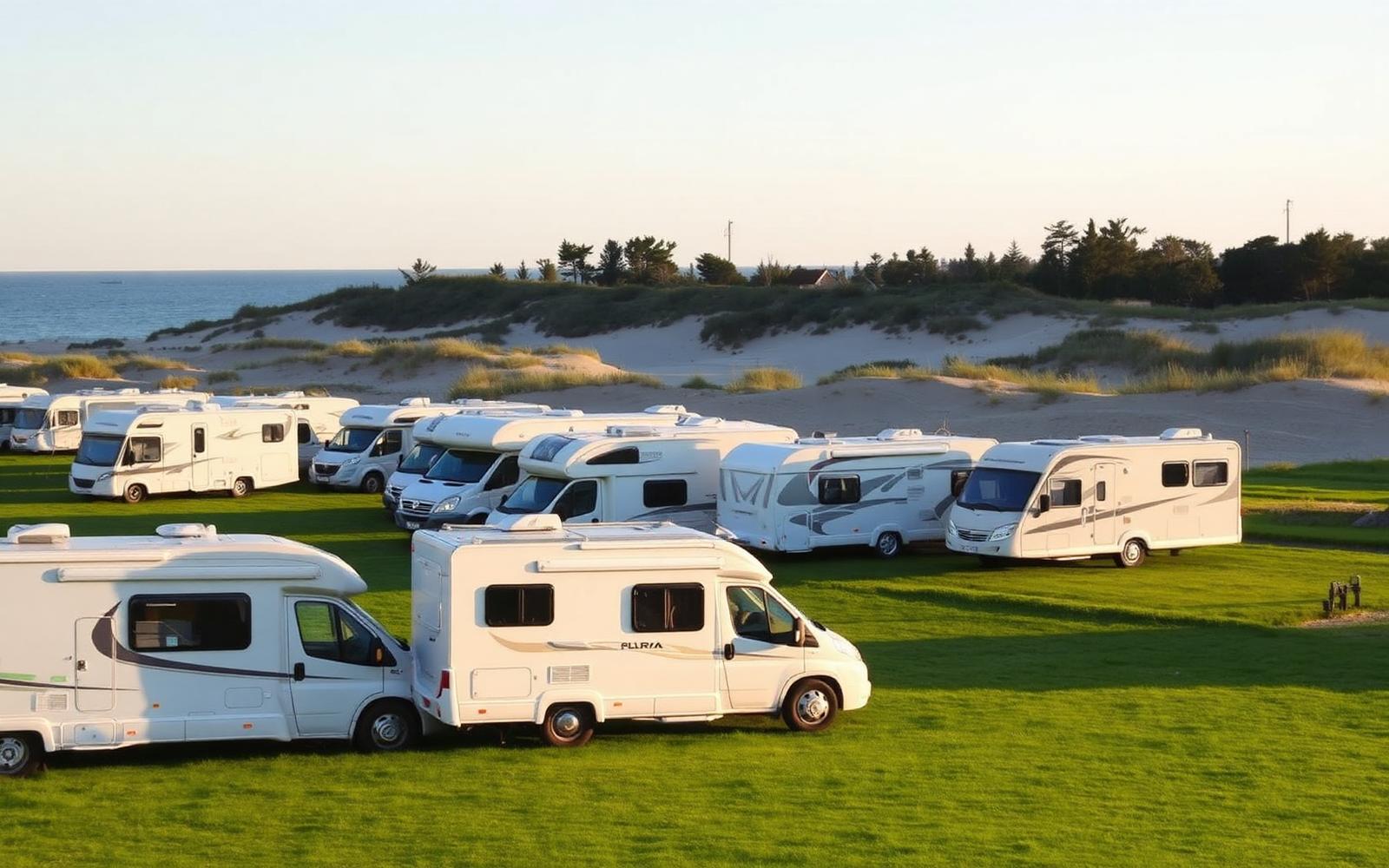 Husbilar parkerade nära stranden i Ängelholm